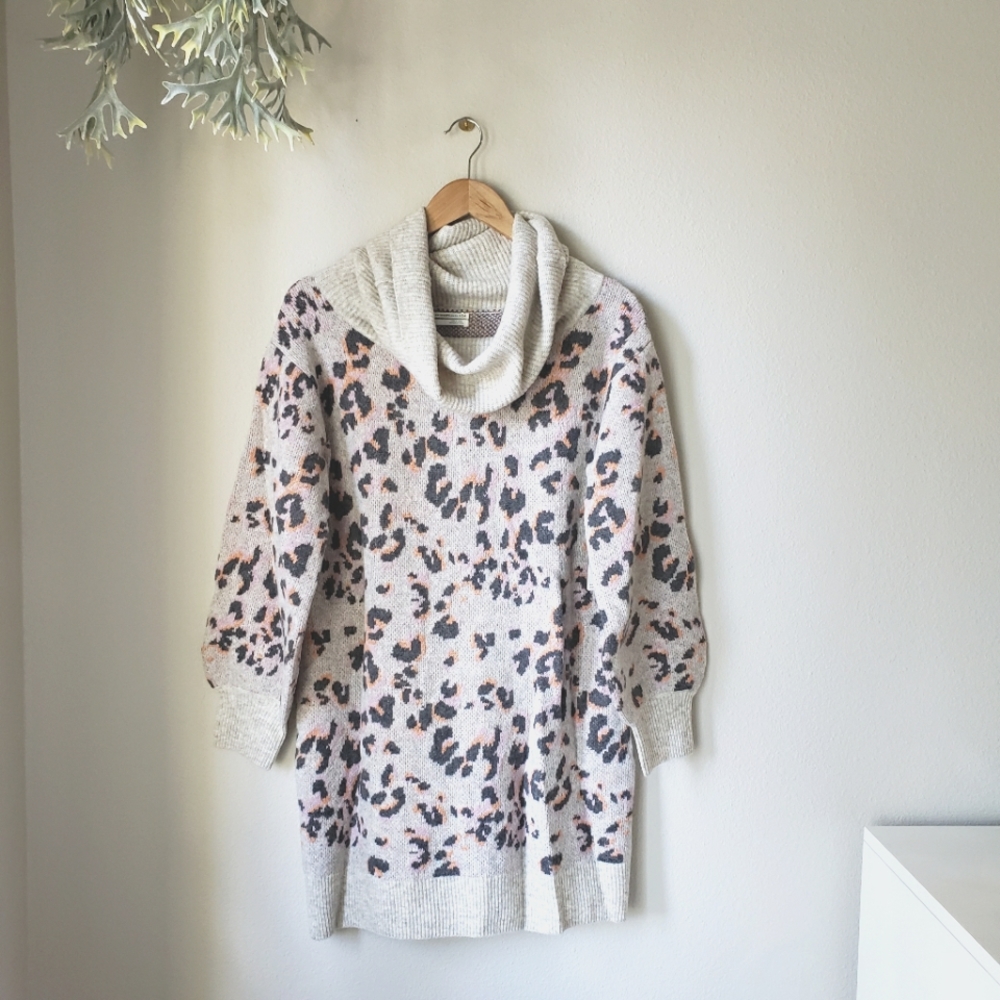 Anthropologie | Emmy Cowl Neck Leopard Print Tunic Sweater - Picture 6 of 16